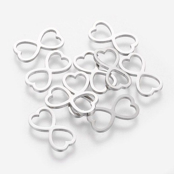 

PandaHall 201 Stainless Steel Charms, Infinity Heart, Stainless Steel Color, 7x14x1.2mm 201 Stainless Steel Infinity
