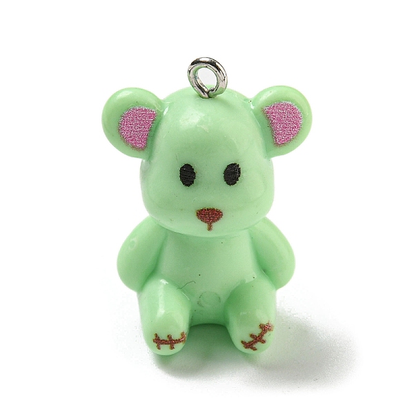 

PandaHall 10Pcs Opaque Resin Pendants, Bear Charms with Platinum Plated Iron Loops, Light Green, 27.5x19x16.5mm, Hole: 2mm Iron+Resin Bear
