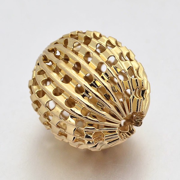 

PandaHall Round Vacuum Plating Brass Hollow Filigree Corrugated Beads, Filigree Ball, Real 18K Gold Plated, 14x15mm, Hole: 3mm Brass Round
