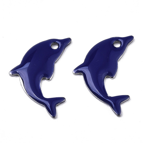 

PandaHall 201 Stainless Steel Enamel Pendants, Dolphin, Stainless Steel Color, Midnight Blue, 17x11.5x1.5mm, Hole: 1.2mm Stainless...