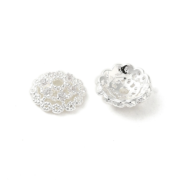 

PandaHall Rack Plating Brass Beads Caps, with Clear Cubic Zirconia, Long-Lasting Plated, Lead Free & Cadmium Free, Flower, Silver, 6x6x2mm...