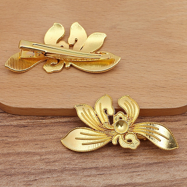 

PandaHall Alloy Alligator Hair Clips Findings, Round Bead & Enamel Settings, with Iron Clips, Orchid Flower, Golden, 55x29mm, Fit for 5mm...