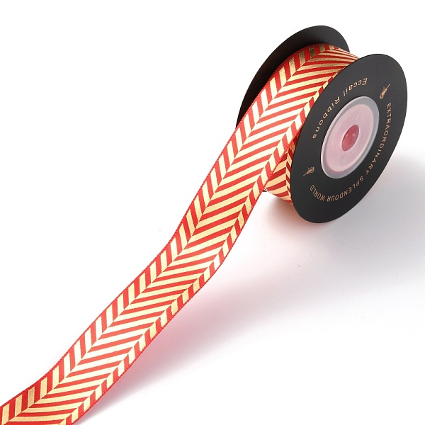 

PandaHall Polyester Ribbons, with Single Face Golden Hot Stamping, for DIY Gift Packing, Flower Packaging, Stripe Pattern, 1 inch(25mm), 10...