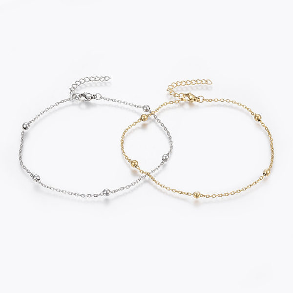 

PandaHall 304 Stainless Steel Anklets, with Lobster Claw Clasps, Round Beads and Cable Chains, Mixed Color, 9 inch(230mm) Stainless Steel..., Multicolor