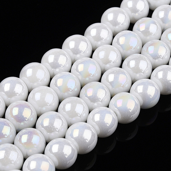 

PandaHall Electroplate Opaque Glass Beads Strands, AB Color Plated, Round, White, 6~6.5mm, Hole: 1.4mm, about 67~70pcs/strand, 14.76...