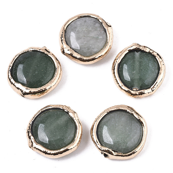 

PandaHall Natural Green Aventurine Beads, with Light Gold Plated Polymer Clay Edge, Flat Round, 17~19x17~18x5~7mm, Hole: 1.2mm Green...