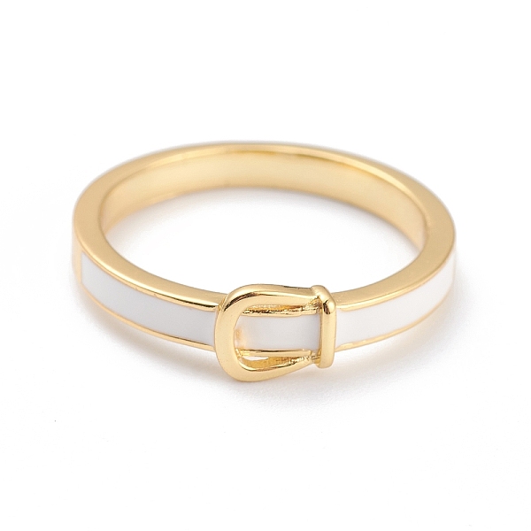 

PandaHall Brass Enamel Finger Rings, White, Real 18K Gold Plated, US Size 7(17.3mm) Brass White