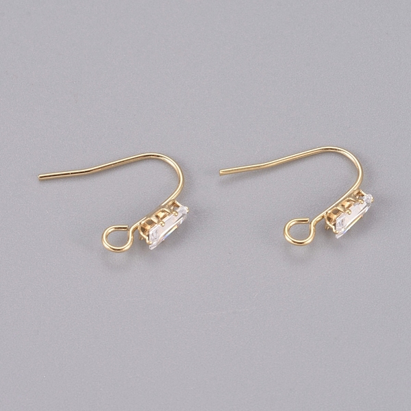 

PandaHall Brass Earring Hooks, Ear Wire, with Clear Cubic Zirconia and Horizontal Loop, Long-Lasting Plated, Real 14K Gold Plated...