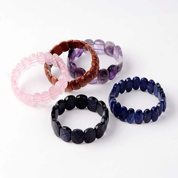 

PandaHall Oval Natural & Synthetic Mixed Stone Bead Stretch Bracelets, 54~60mm, 18~20mm Mixed Stone Multicolor