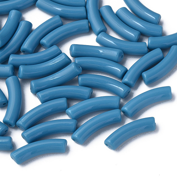 

PandaHall Opaque Acrylic Beads, Curved Tube, Steel Blue, 32x10x8mm, Hole: 1.8mm Acrylic Tube