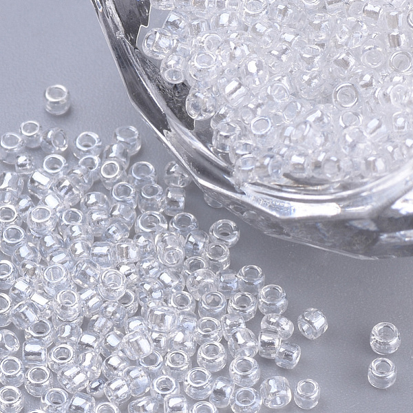 

PandaHall Transparent Lustered Glass Seed Bead, Round, Clear, 1.5~2x1mm, Hole: 0.6mm, about 120000pcs/bag, about 450g/bag Glass Clear