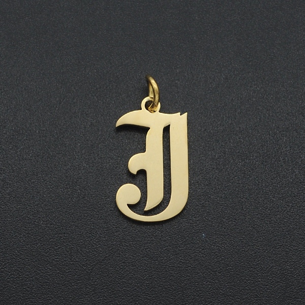 

PandaHall 201 Stainless Steel Pendants, with Jump Ring, Old English, Letter, Laser Cut, Golden, Letter.J, 16.5x9.5x1mm, Hole: 3mm 201...