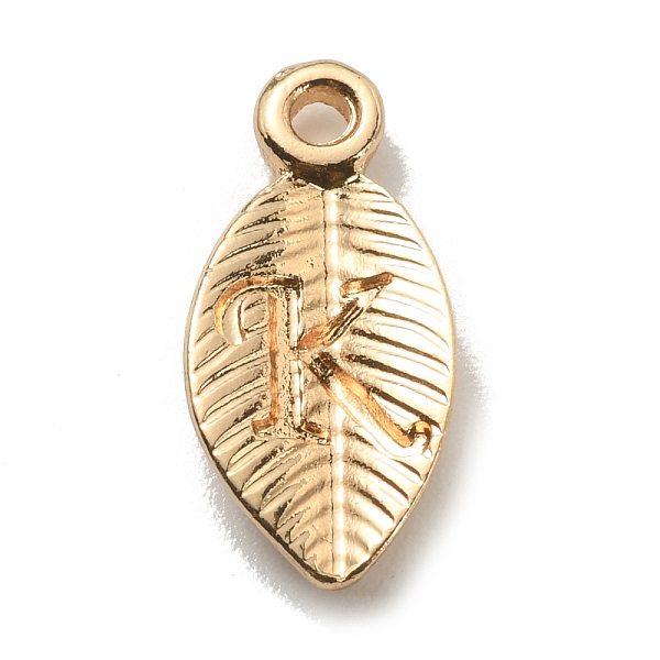

PandaHall Alloy Pendants, Leaf with Letter Charm, Light Gold, Letter.K, 15.5x7.5x2.5mm, Hole: 1.5mm Alloy Letter K