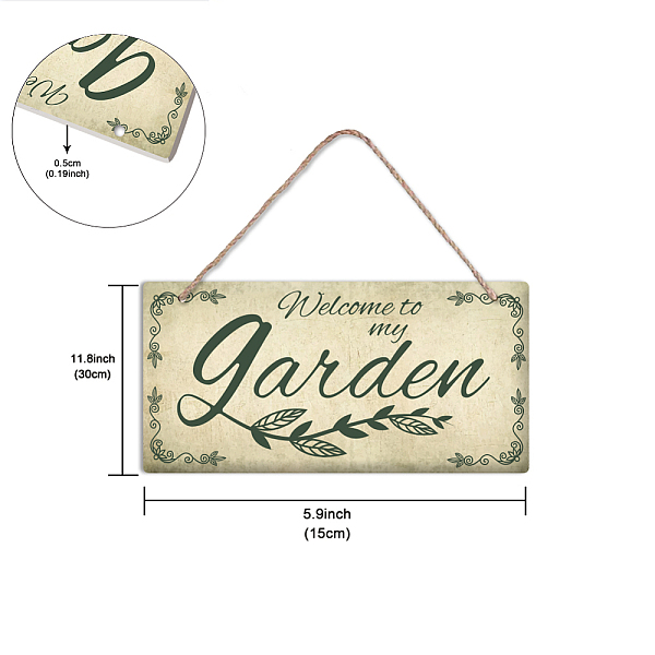 

PandaHall PVC Plastic Hanging Wall Decorations, with Jute Twine, Rectangle with Word Garden, Colorful, Word, 15x30x0.5cm Plastic Word
