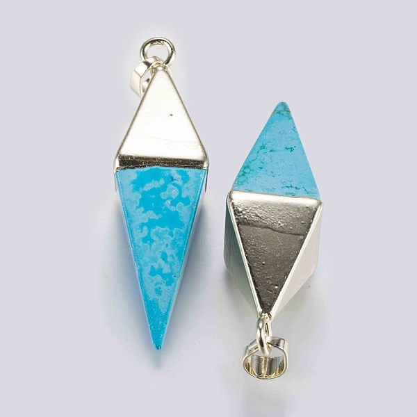 

PandaHall Natural Howlite Pendants, with Brass Findings, Dyed, Bicone, Golden, 46~47x13x13mm, Hole: 5x8mm Howlite Bicone