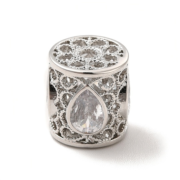 

PandaHall Rack Plating Brass Cubic Zirconia Beads, Cadmium Free & Lead Free, Hollow Column with Teardrop Pattern, Platinum, 10.5x11mm, Hole..., Clear