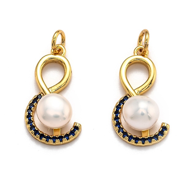 

PandaHall Brass Micro Pave Cubic Zirconia Pendants, Long-Lasting Plated, with Pearl, Symbol &, Golden, 20x11x6.5mm, Hole: 3mm Brass+Cubic..., Blue