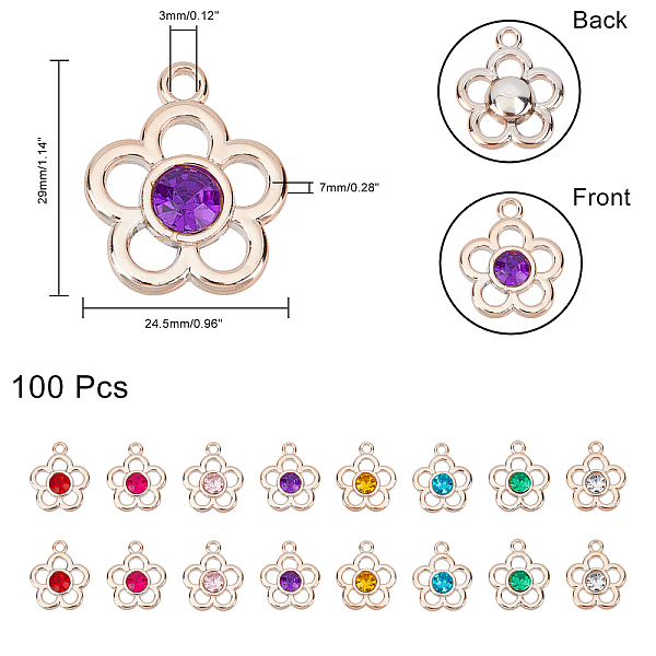 

PandaHall CHGCRAFT 100Pcs Cubic Zirconia Crystal Flower Charms UV Plating ABS Plastic Pendants with Platinum Color Frame Heart Dangle Charms..., Multicolor