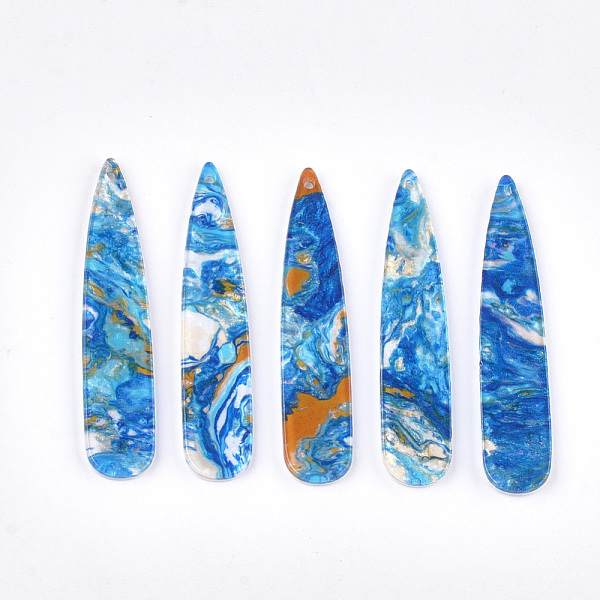 

PandaHall Cellulose Acetate(Resin) Big Pendants, teardrop, Dodger Blue, 55x11x2.5mm, Hole: 1.2mm Cellulose Acetate Teardrop Blue