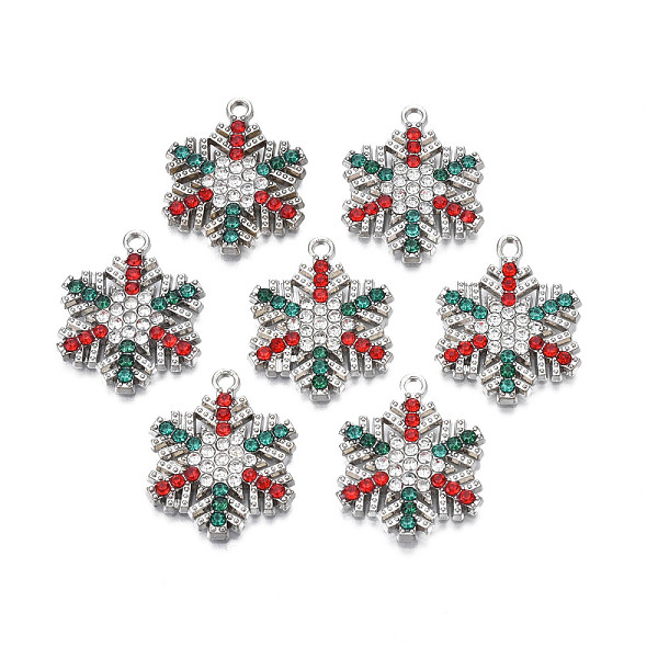 

PandaHall Rack Plating Alloy Pendants, with Colorful Rhinestone, Cadmium Free & Nickel Free & Lead Free, Chirstmas Snowflake, Platinum..., Multicolor