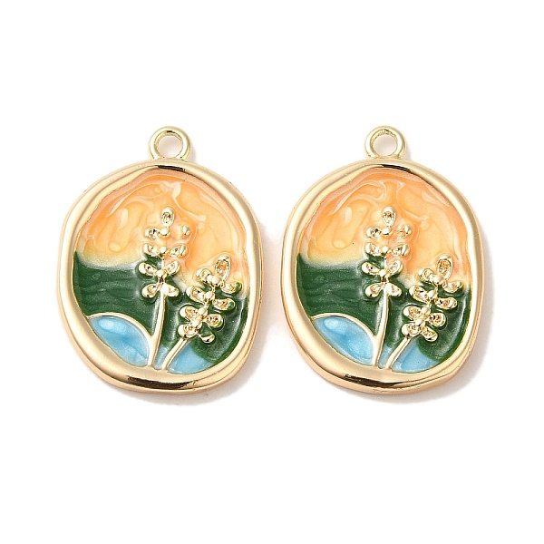 

PandaHall Brass Enamel Pendants, Oval with Flower Charm, Real 18K Gold Plated, 23x16x2mm, Hole: 2mm Brass+Enamel Oval Orange