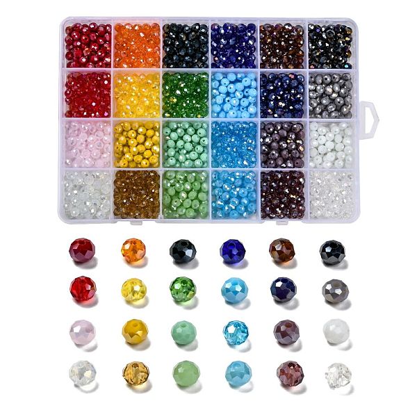 

PandaHall 24 Colors Electroplate Glass Beads, Opaque Solid Color, AB Color Plated, Faceted, Rondelle, Mixed Color, 6x5mm, Hole: 1mm, 24..., Multicolor