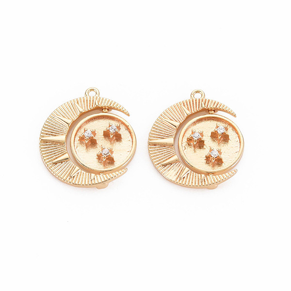 

PandaHall Rotatable Brass Micro Pave Cubic Clear Zirconia Pendants, Nickel Free, Moon with Satr, Real 18K Gold Plated, 21x18.5x3.5mm, Hole...
