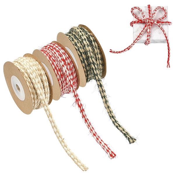 3 Rolls 3 Colors Braided Jute Twine