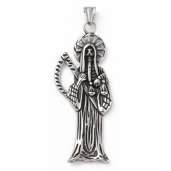 

PandaHall 304 Stainless Steel Pendants, with 201 Stainless Steel Snap on Bails, God of Death Charm, Antique Silver, 74.5x30x3.5mm, Hole...