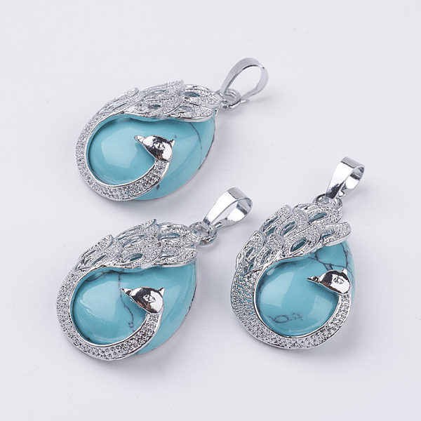 

PandaHall Synthetic Turquoise Pendants, with Brass Finding, Teardrop with Peacock, Platinum, 33x20x10.5mm, Hole: 5x6.5mm Synthetic Turquoise...