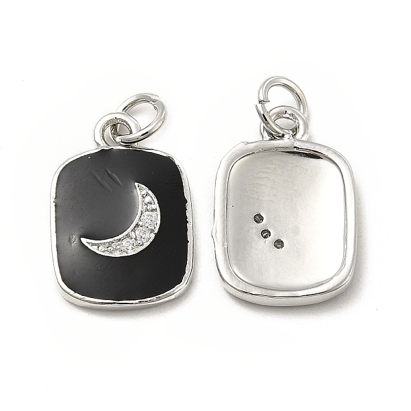 

PandaHall Brass Micro Pave Cubic Zirconia Pendants, with Enamel & Jump Ring, Rectangle with Moon Charm, Platinum, Black, 16x11x2mm, Hole...