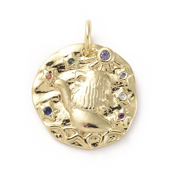 

PandaHall Brass Micro Pave Cubic Zirconia Pendants, with Jump Rings, Flat Round, Constellation, Colorful, Golden, Leo, 14~15x2mm, Hole: 3mm...