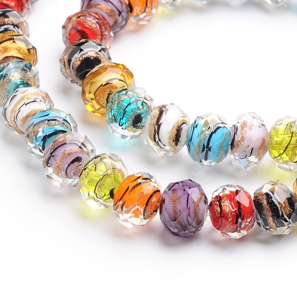 

PandaHall Handmade Gold Sand Lampwork Rondelle Beads Strands, Faceted, Mixed Color, 8x6mm, Hole: 1mm, about 50pcs/strand, 15.4 inch Lampwork..., Multicolor
