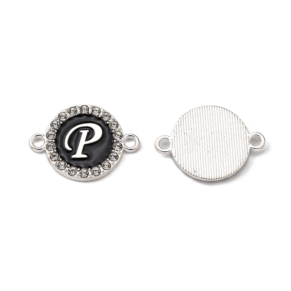 

PandaHall Alloy Enamel Links Connectors, with Crystal Rhinestones, Flat Round with Letter, Silver Color Plated, Letter.P, 22x16x2mm, Hole..., Clear
