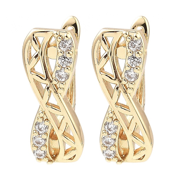 

PandaHall Brass Micro Pave Cubic Zirconia Hoop Earring, Hollow Infinity, Light Gold, 17x6.5x10.5mm Cubic Zirconia Infinity Clear