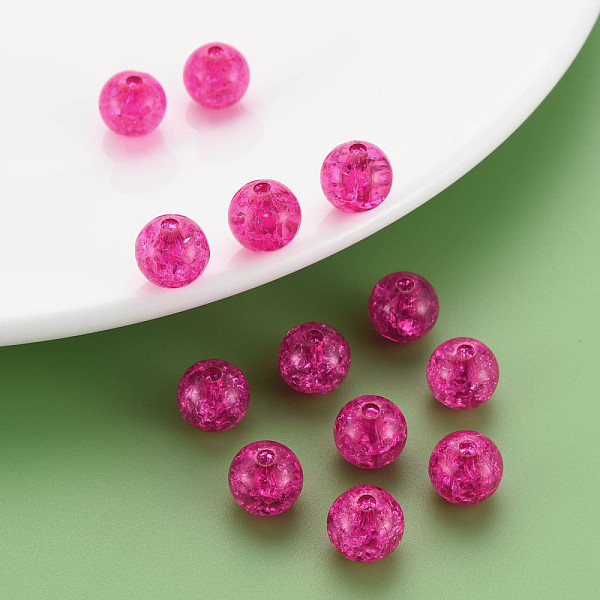 

PandaHall Transparent Crackle Acrylic Beads, Round, Deep Pink, 10x9mm, Hole: 2mm, about 940pcs/500g. Acrylic Round