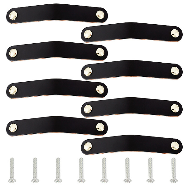 

PandaHall Cattlehide Cabinet Door Drawer Handle Strap, with Screws, Black, 16.8x2.5x0.35cm Leather Black