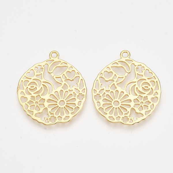 

PandaHall Brass Pendants, Nickel Free, Flat Round with Flower, Real 18K Gold Plated, 34x30x1.5mm, Hole: 2mm Brass Flat Round