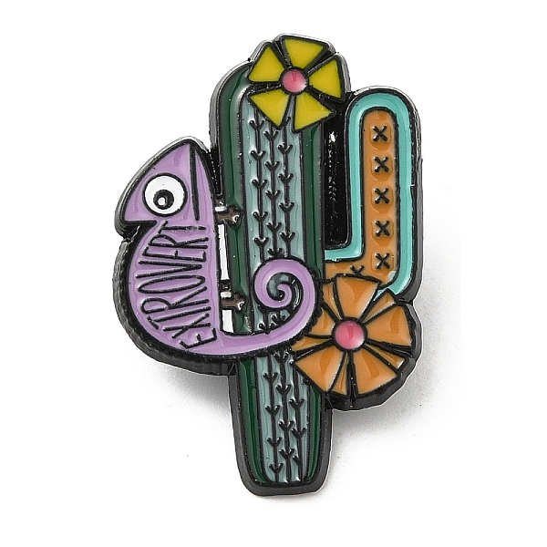 PandaHall Cactus with Chameleon Enamel Pin, Electrophoresis Black Alloy Brooch for Backpack Clothes, Cinco de Mayo, Colorful, 30.5x20x1.5mm...