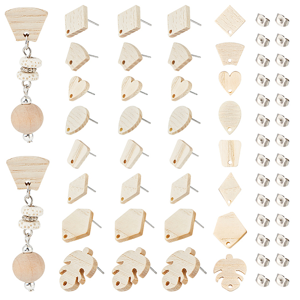 

PandaHall Unicraftale 32Pcs 8 Style Trapezoid & Rhombus & Teardrop & Heart & Leaf Ash Wood Stud Earring Findings, with 304 Stainless Steel...