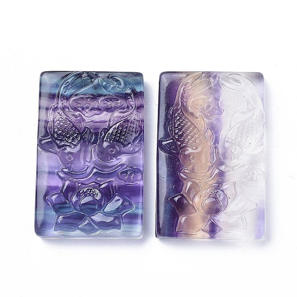 

PandaHall Carved Natural Fluorite Pendants, Rectangle with Carp & Lotus, 42~45x26~29x6.5~9mm, Hole: 0.9mm Fluorite Rectangle