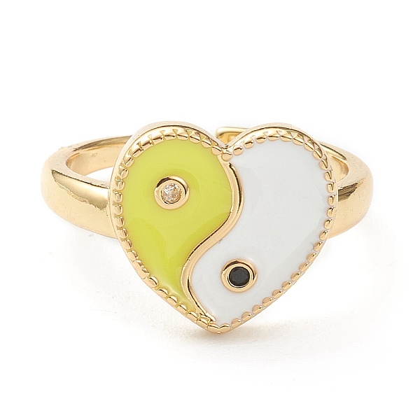 

PandaHall Brass Micro Pave Cubic Zirconia Finger Rings, with Enamel, Long-Lasting Plated, Real 18K Gold Plated, Heart, Yellow, US Size 7 3/4...