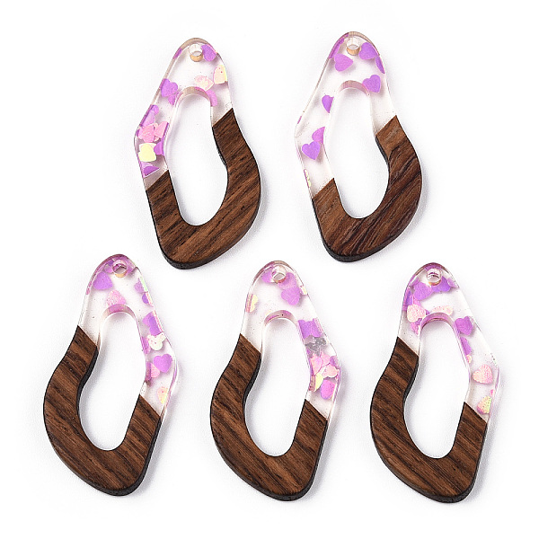 

PandaHall Transparent Resin & Walnut Wood Pendants, Teardrop Charms with Heart Paillettes, Violet, 38.5x20x3.5mm, Hole: 2mm Resin+Wood..., Purple