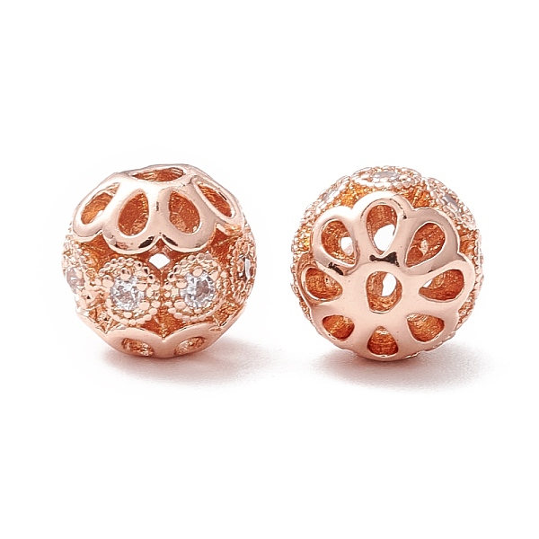 

PandaHall Rack Plating Brass Micro Pave Clear Cubic Zirconia Beads, Long-Lasting Plated, Round with Flower, Rose Gold, 8mm, Hole: 1.4mm...