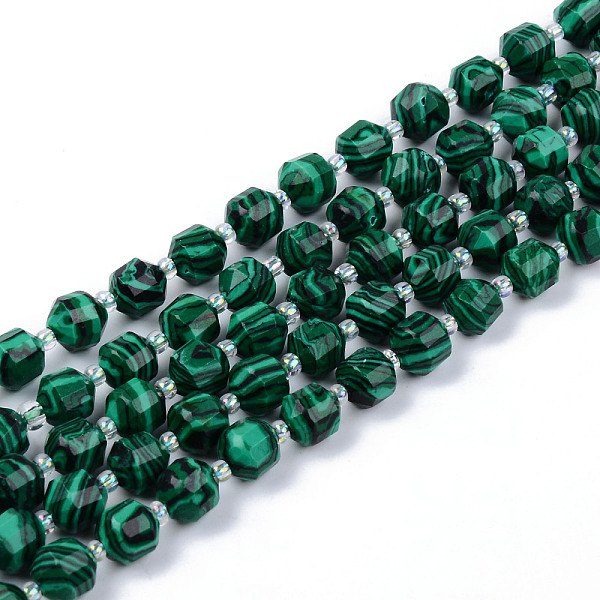 

PandaHall Synthetic Malachite Beads Strands, Round, Faceted, 7~8x8mm, Hole: 1.2mm, about 38~40pcs/strand, 15.16inch(38.5cm) Malachite Round