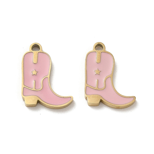 

PandaHall Ion Plating(IP) 316L Surgical Stainless Steel Charms, with Enamel, Real 18K Gold Plated, Boot with Star Charm, Pink, 12x9.5x1.5mm...
