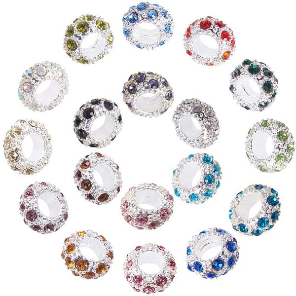 

PandaHall about 108 pcs Mixed Color Alloy Rhinestone Large Hole European Beads For Jewellery Making And Bracelet Making,11x6mm, Hole: 5mm..., Multicolor