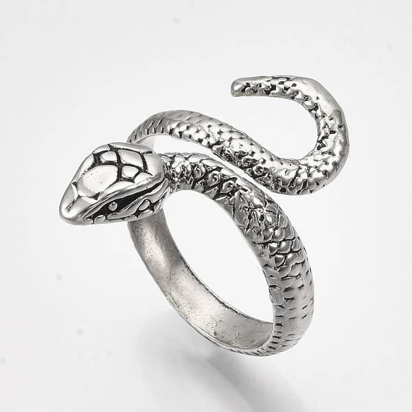 

PandaHall Alloy Cuff Finger Rings, Snake, Antique Silver, Size 9, 19mm Alloy