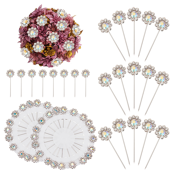 

PandaHall PH 40pcs Bouquet Pins Rhinestone Flower Pins 43mm Corsages Pins Floral Head Pins Flower Long Pins Glittering Dress-Making Pins...