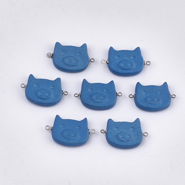 

PandaHall Handmade Porcelain Links connectors, Frosted, with Brass Findings, Piggy Head Findings, Platinum, Steel Blue, 26x17~17.5x5mm, Hole...